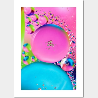 Colorful close up of oil drops in water Posters and Art